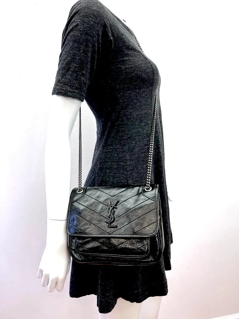 YSL NIKI BABY CHAIN BAG IN CRINKLED VINTAGE LEATHER