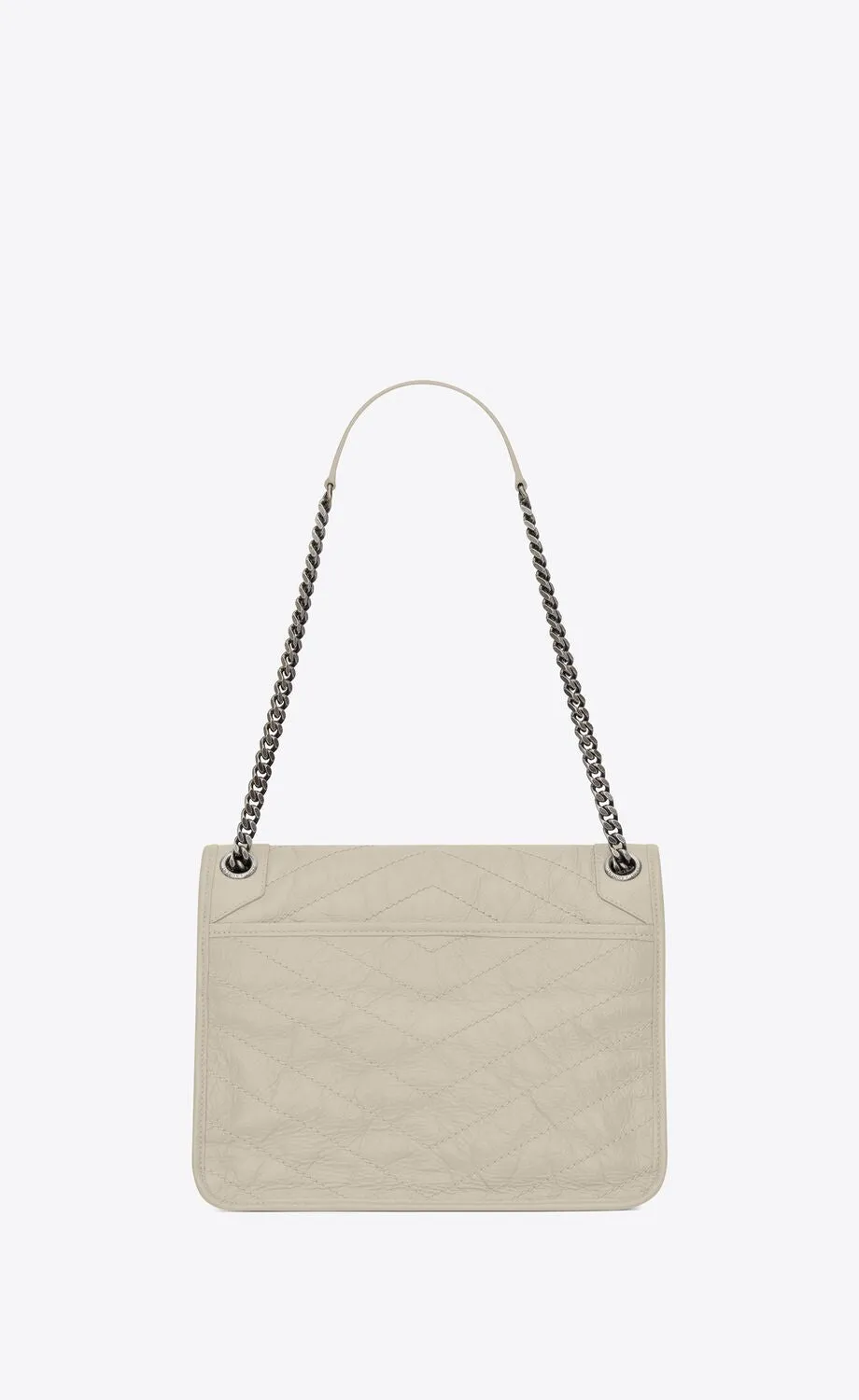 YSL NIKI MEDIUM CHAIN BAG IN CRINKLED VINTAGE LEATHER IVORY