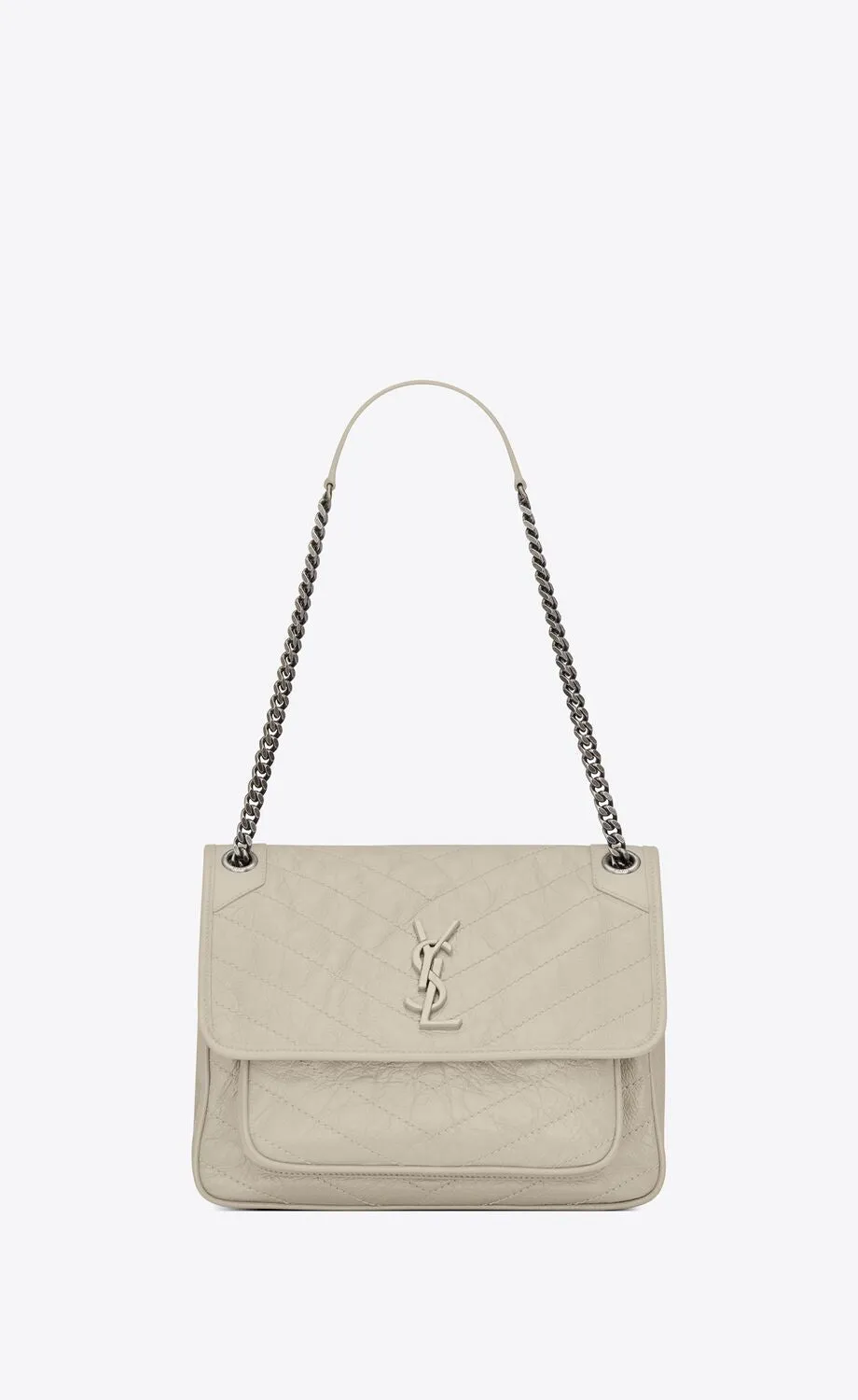 YSL NIKI MEDIUM CHAIN BAG IN CRINKLED VINTAGE LEATHER IVORY