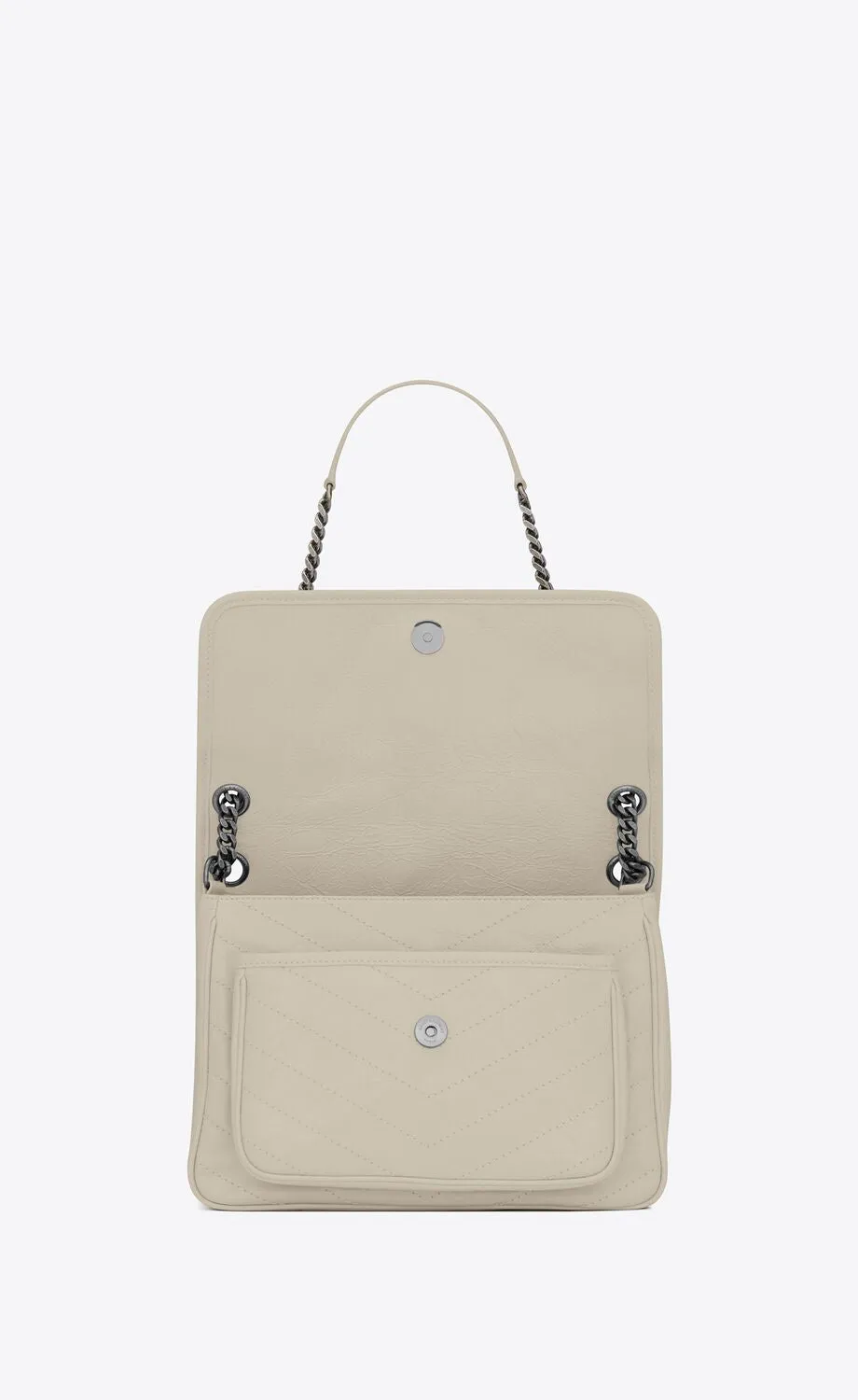 YSL NIKI MEDIUM CHAIN BAG IN CRINKLED VINTAGE LEATHER IVORY