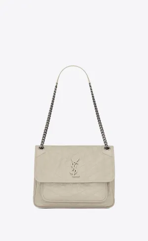 YSL NIKI MEDIUM CHAIN BAG IN CRINKLED VINTAGE LEATHER IVORY