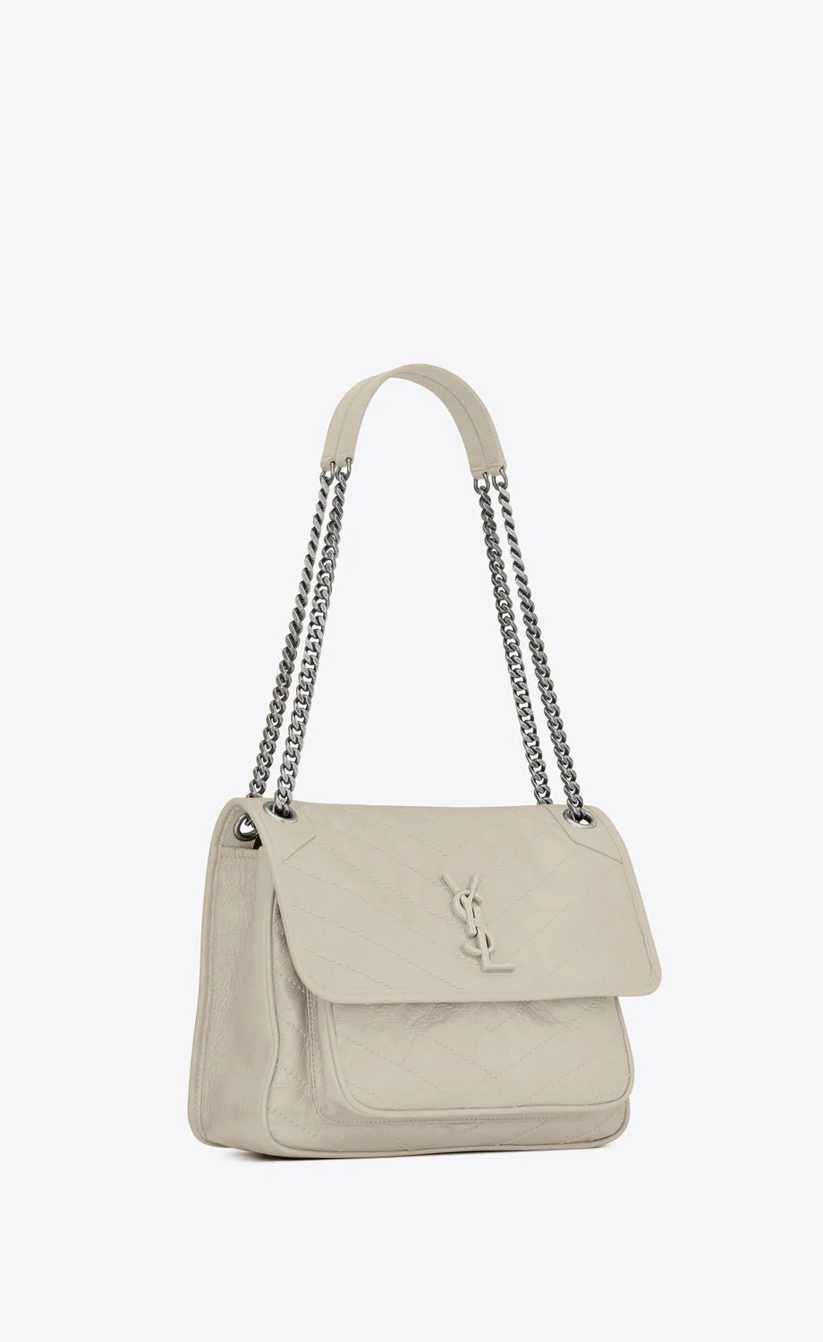 YSL NIKI MEDIUM CHAIN BAG IN CRINKLED VINTAGE LEATHER IVORY