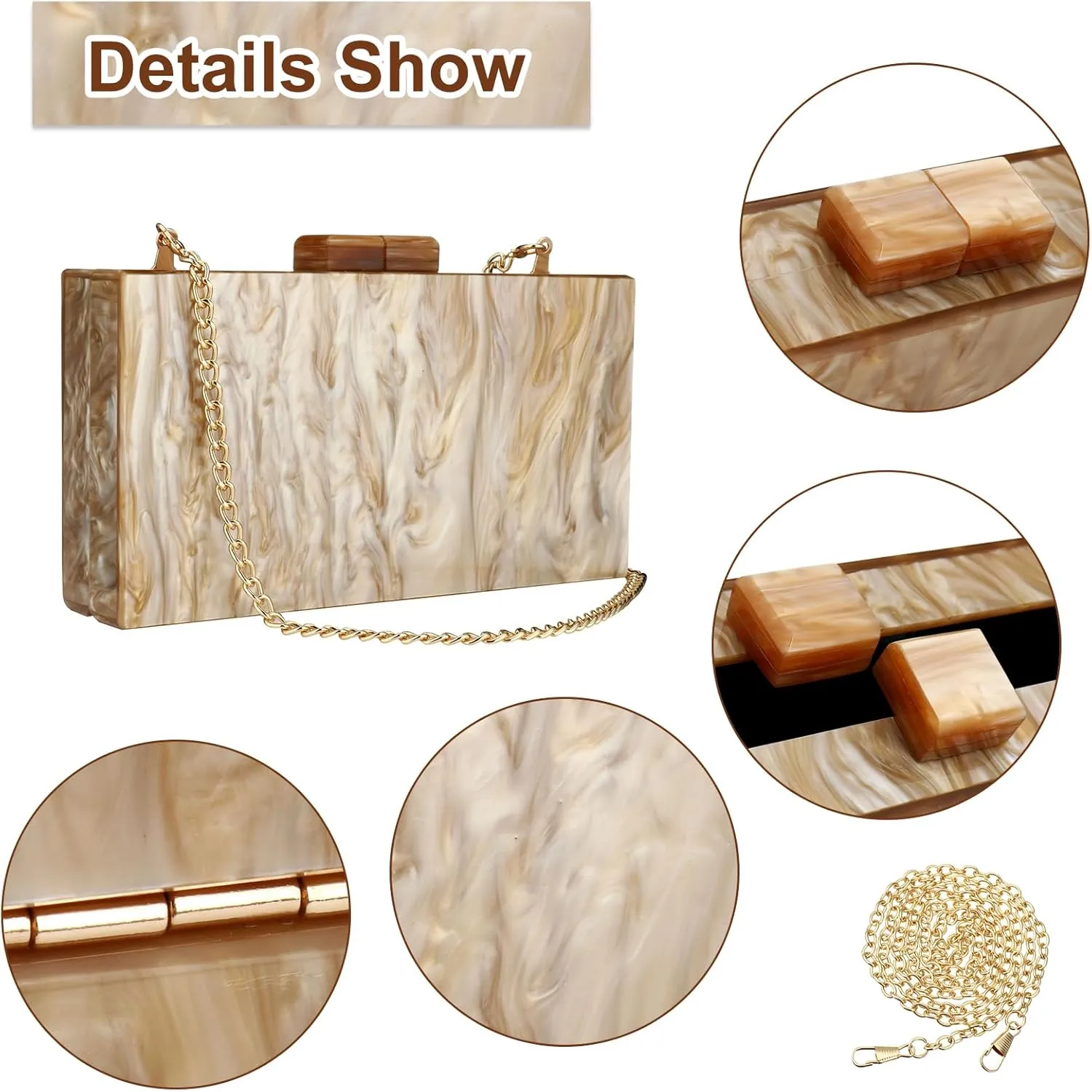 YYW Acrylic Clutch Purses for Women Wedding : Multicolor Evening Crossbody Bag Marbling Handbags with Detachable Chain