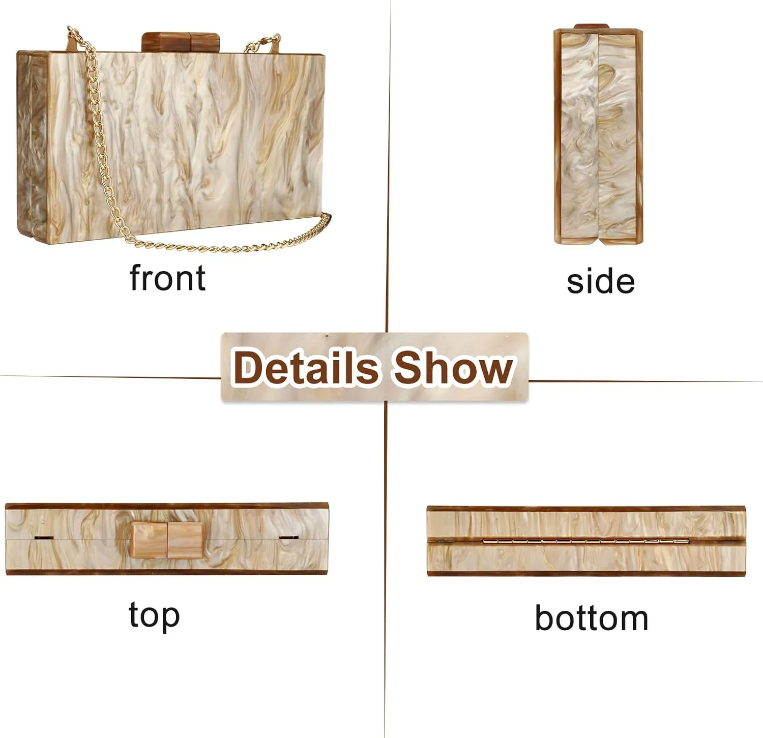YYW Acrylic Clutch Purses for Women Wedding : Multicolor Evening Crossbody Bag Marbling Handbags with Detachable Chain