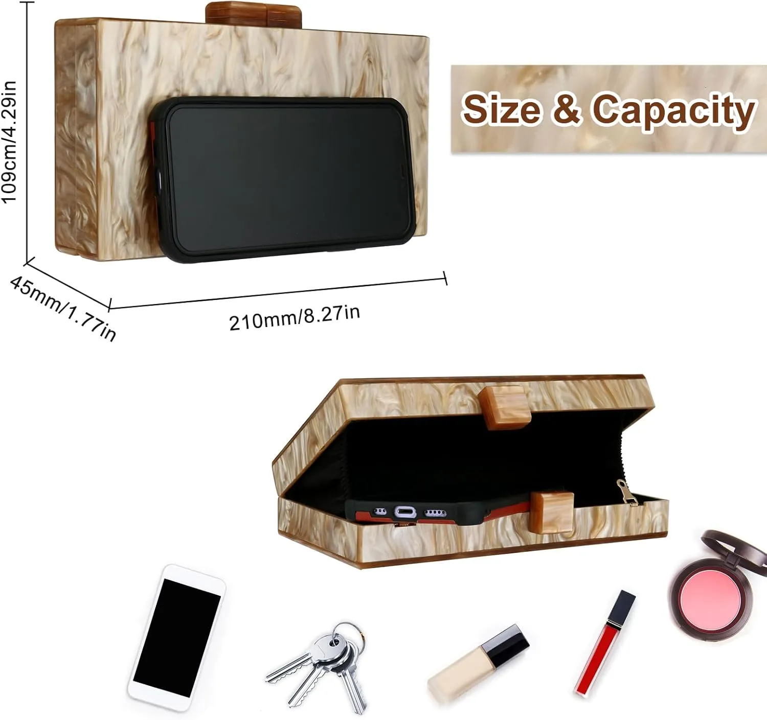 YYW Acrylic Clutch Purses for Women Wedding : Multicolor Evening Crossbody Bag Marbling Handbags with Detachable Chain