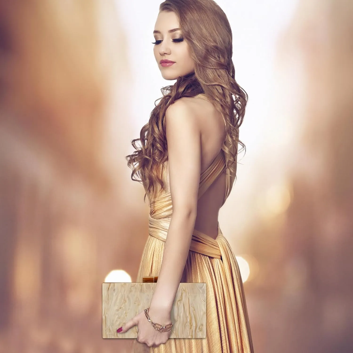 YYW Acrylic Clutch Purses for Women Wedding : Multicolor Evening Crossbody Bag Marbling Handbags with Detachable Chain