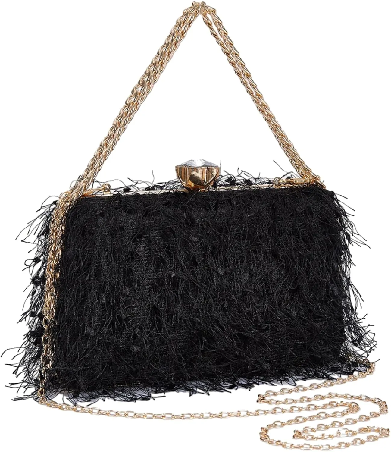 YYW Clutch Purse for Women Cute Fluffy Evening Handbags Shoulder Bag for Wedding Party Banquet