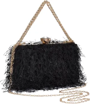 YYW Clutch Purse for Women Cute Fluffy Evening Handbags Shoulder Bag for Wedding Party Banquet