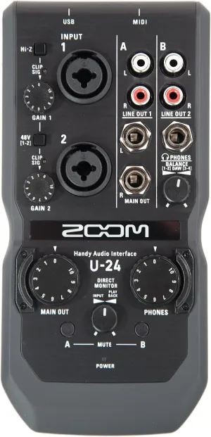 Zoom U-24 Handy Audio Interface, 2-Channel Portable USB Audio Interface, 2 XLR/TRS Combo Inputs, MIDI I/O, RCA Outputs